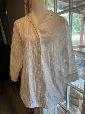 Sigrid Olsen White Eyelet Cotton Button-Front Blouse